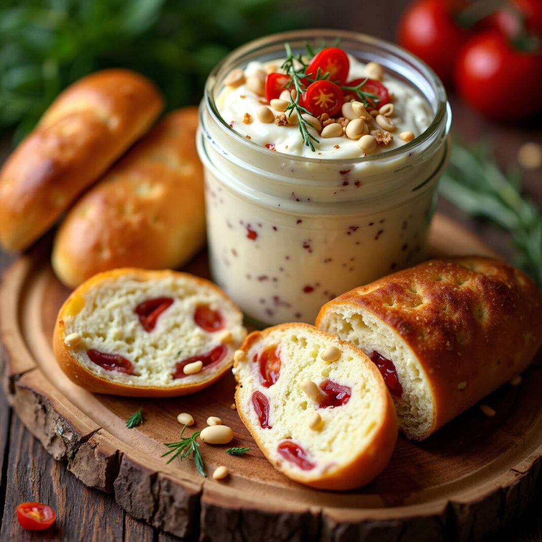 Frischkäseaufstrich mit getrockneten Tomaten Rezept Frischkäseaufstrich mit getrockneten Tomaten Rezept