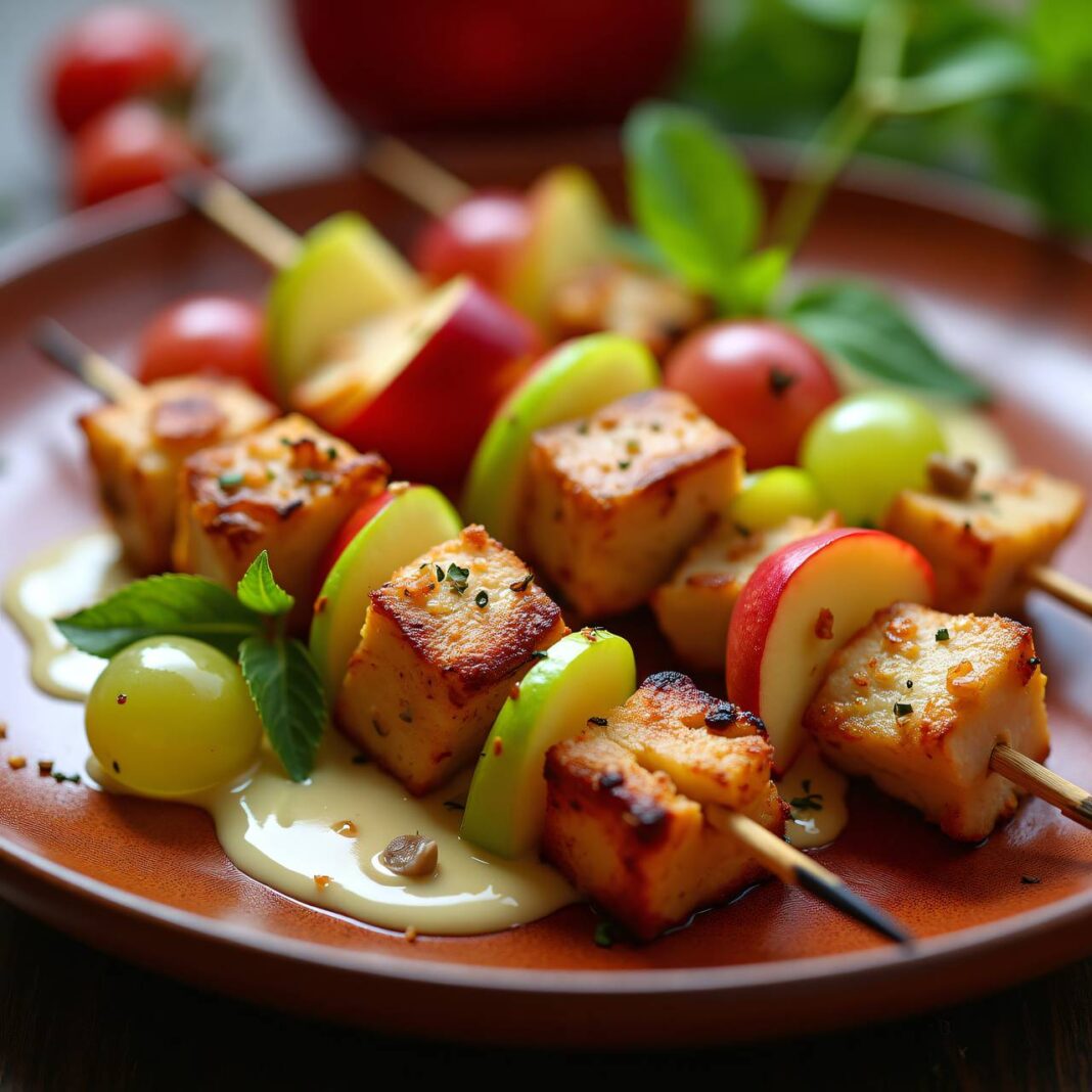 Frucht-Hühnerspieß mit Ingwer-Jus Rezept Frucht-Hühnerspieß mit Ingwer-Jus Rezept