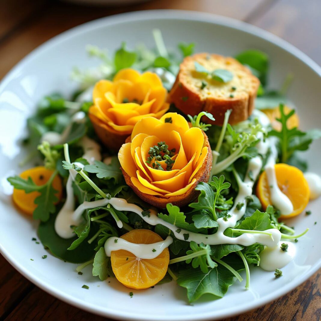 Frühlingssalat mit Brotblumen Rezept Frühlingssalat mit Brotblumen Rezept