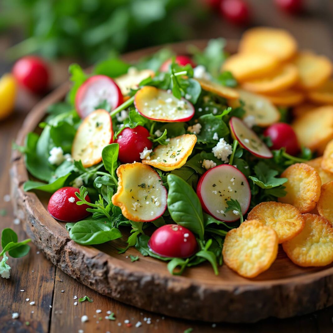 Frühlingssalat mit Kartoffel-Crisps Rezept Frühlingssalat mit Kartoffel-Crisps Rezept