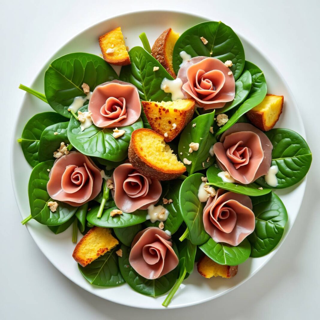 Garnierter Spinatsalat Rezept Garnierter Spinatsalat Rezept