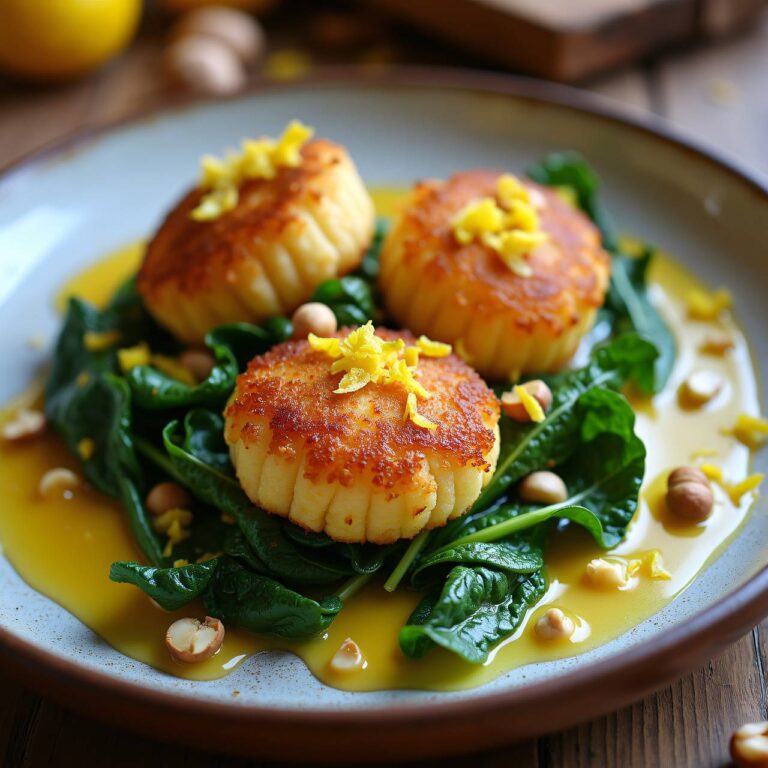 Gebratene Käse-Quenelles auf Krautstiel mit Zitronenbutter Rezept