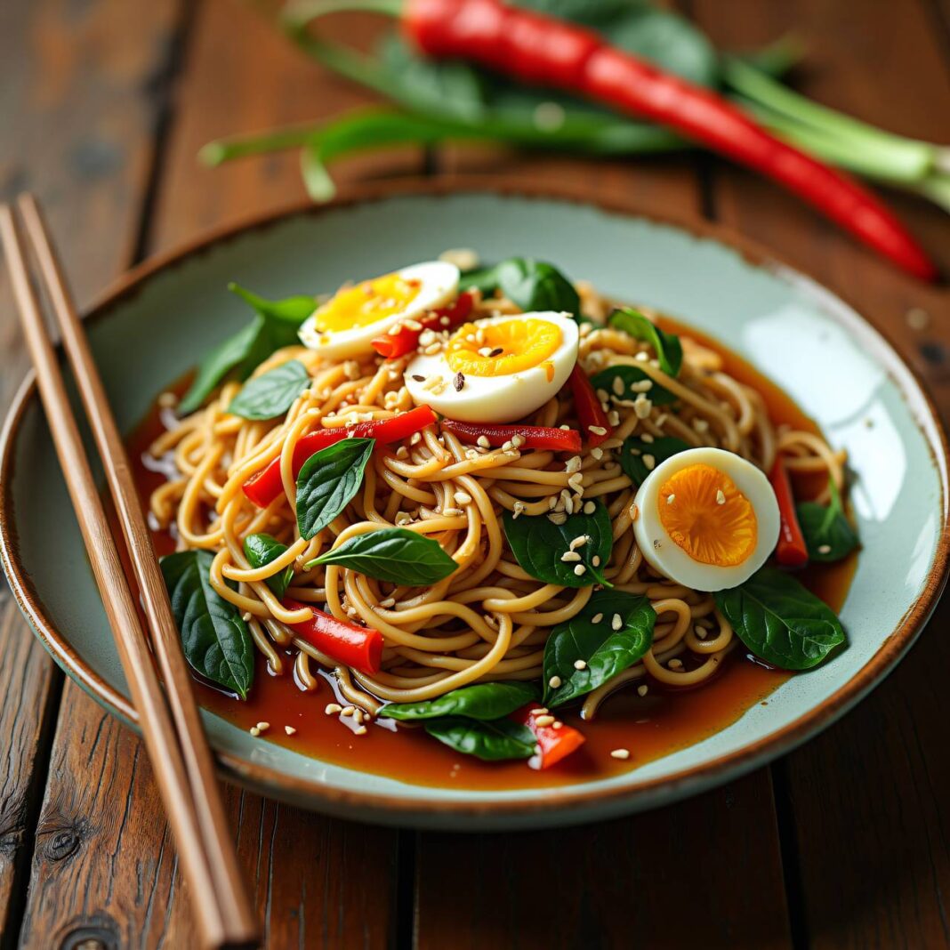Gebratene Nudeln mit Spinat Rezept Gebratene Nudeln mit Spinat Rezept