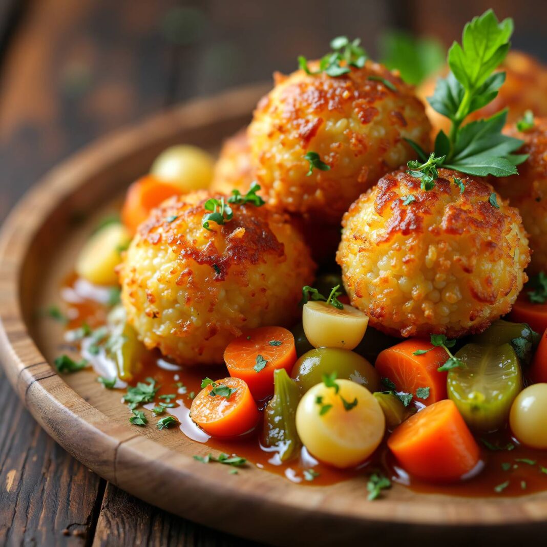 Gebratene Reisbällchen mit Gemüsesauce Rezept Gebratene Reisbällchen mit Gemüsesauce Rezept