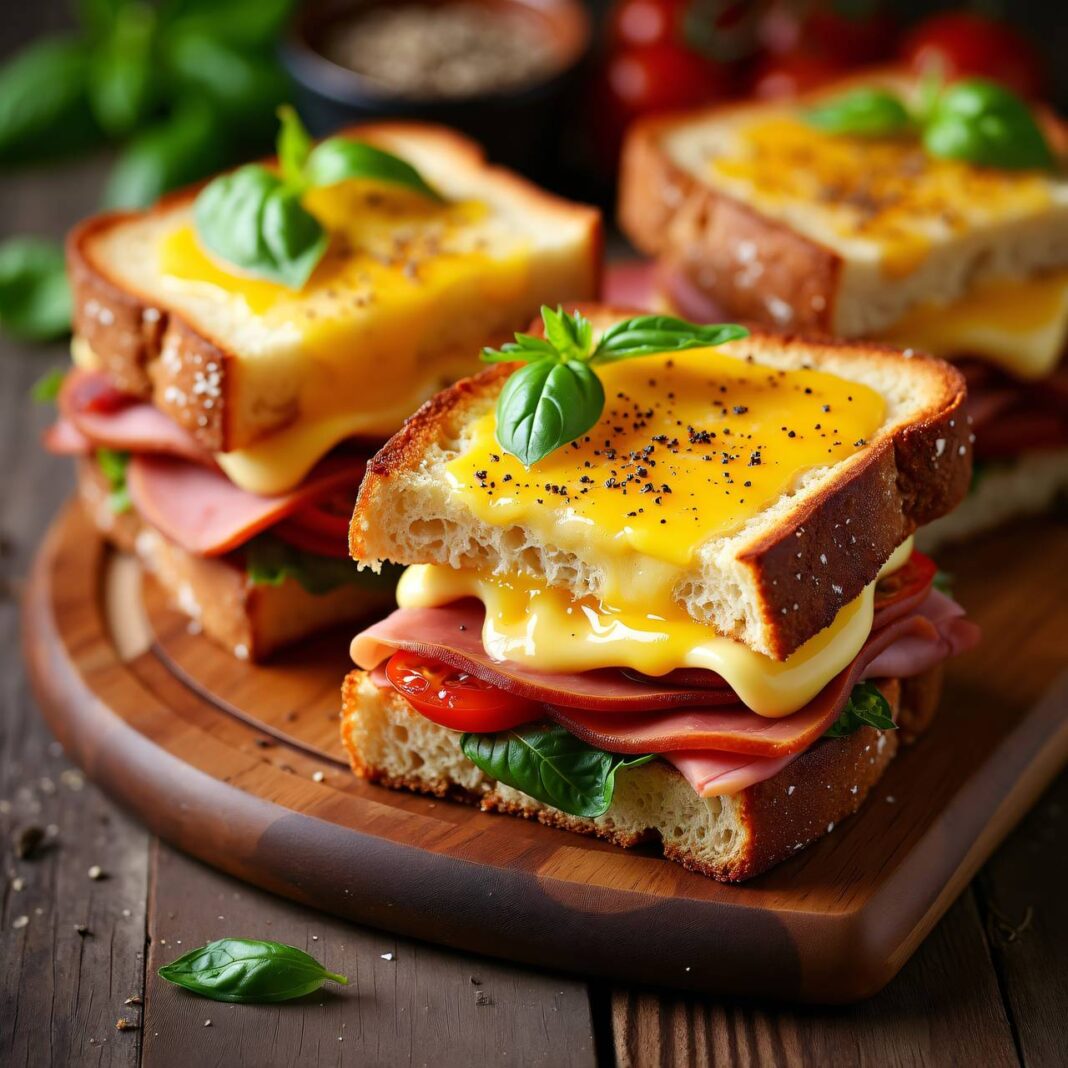 Gebratene Schinken-Käse-Sandwiches Rezept Gebratene Schinken-Käse-Sandwiches Rezept