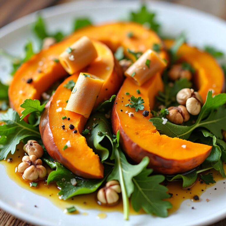 Gebratener Rohrkürbis an Nuss-Vinaigrette und Käseröllchen Rezept