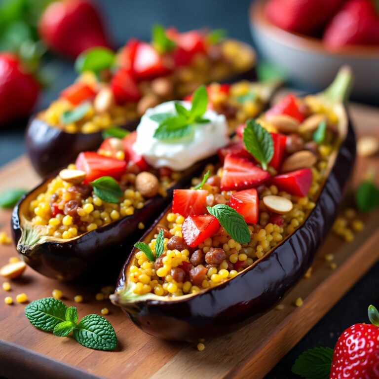 Gefüllte Auberginen mit Couscous und Erdbeeren Rezept