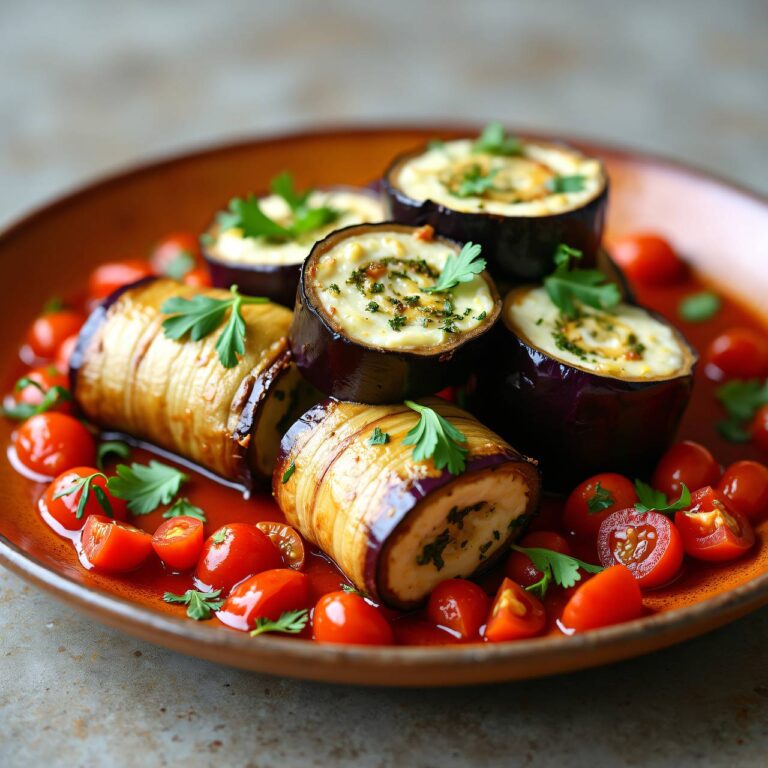 Gefüllte Auberginenröllchen mit Frischkäse Rezept