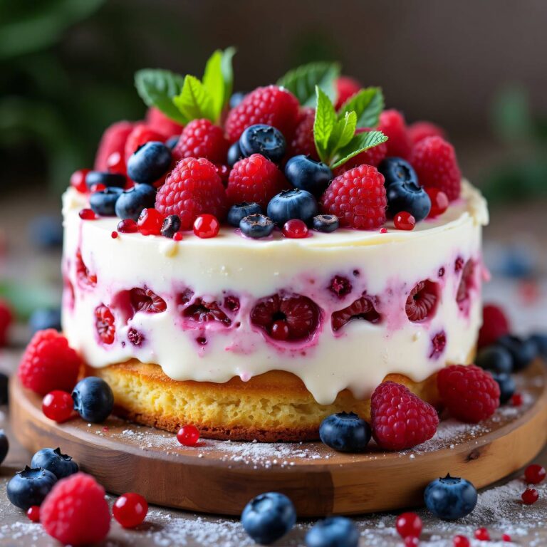 Gefüllte Beeren-Quark-Biskuittorte (Naked Cake) Rezept