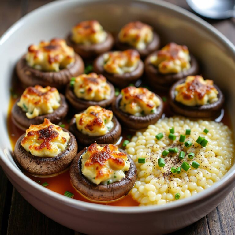 Gefüllte Champignons mit Bundzwiebel-Weißweinrisotto Rezept