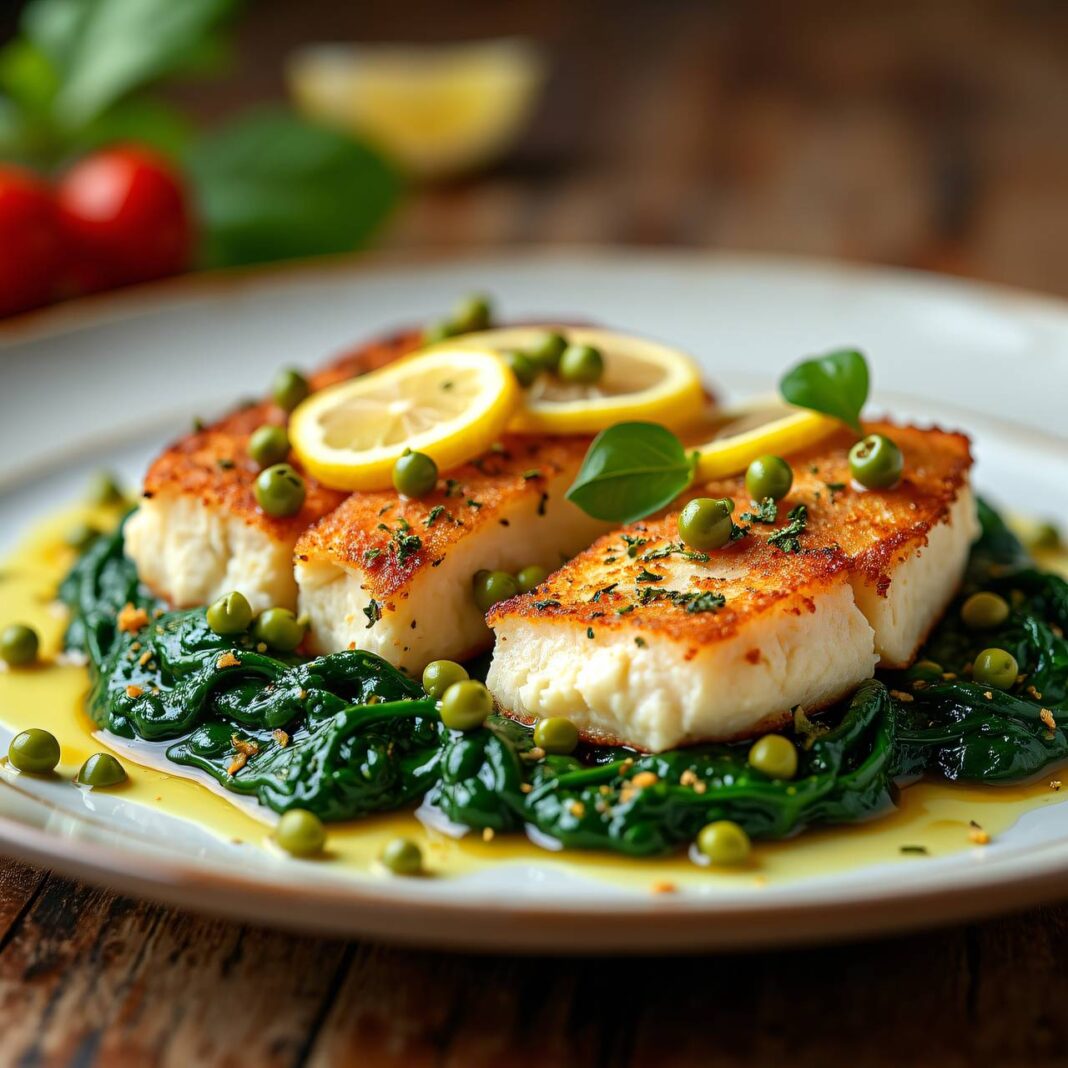 Gefüllte Fischfilets mit grünem Pfeffer auf Spinat Rezept Gefüllte Fischfilets mit grünem Pfeffer auf Spinat Rezept