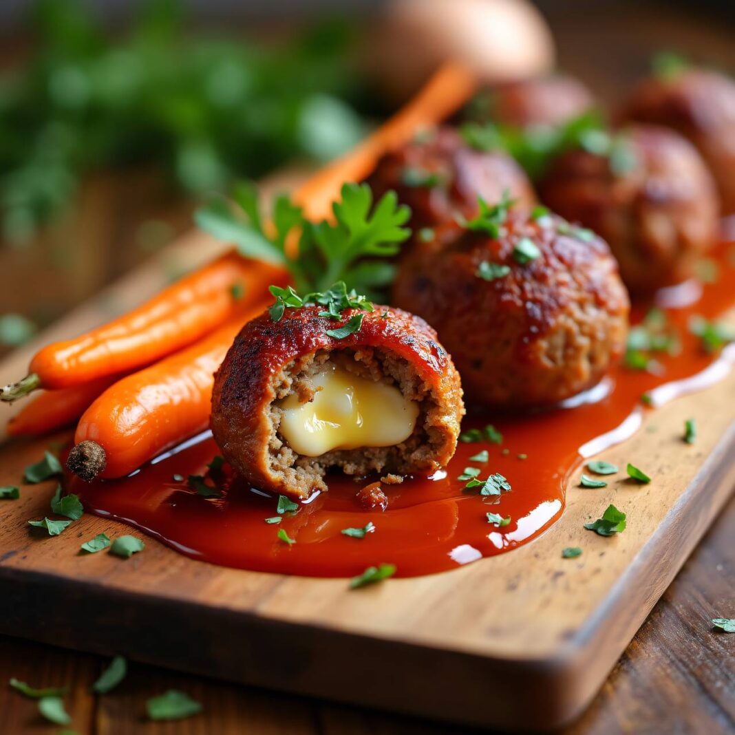 Gefüllte Fleischkugeln mit glasierten Karotten Rezept Gefüllte Fleischkugeln mit glasierten Karotten Rezept