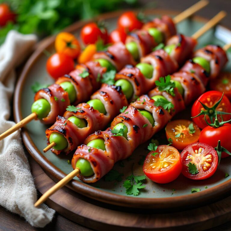 Gefüllte Fleischspieße mit Tomatensalat vom Grill Rezept