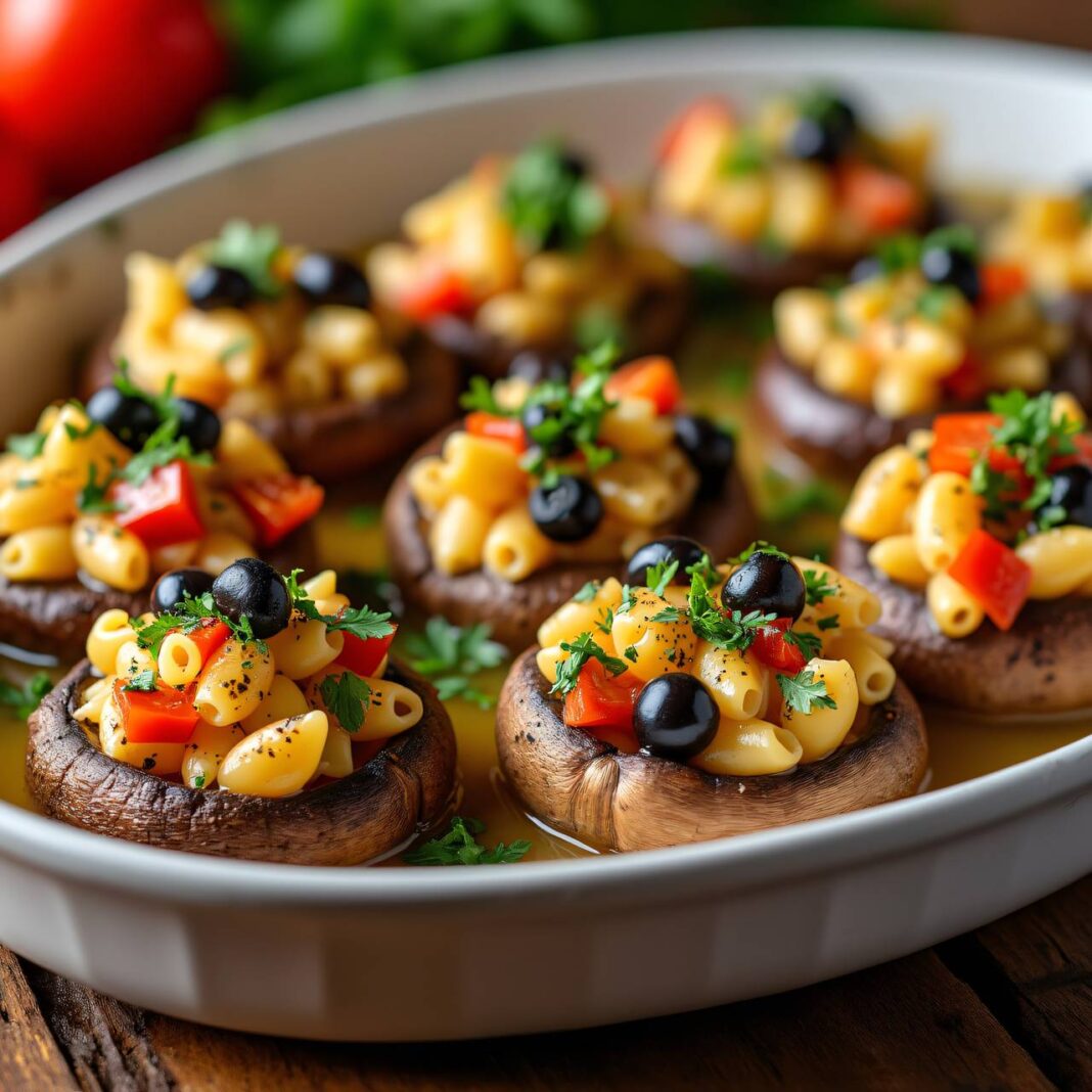 Gefüllte Gemüse-Champignons mit Nudeln Rezept Gefüllte Gemüse-Champignons mit Nudeln Rezept