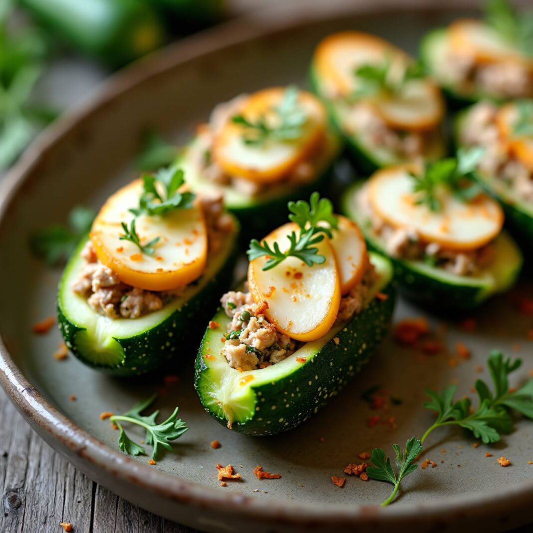 Gefüllte Gurken mit Räucherfisch und Mozzarella Rezept Gefüllte Gurken mit Räucherfisch und Mozzarella Rezept