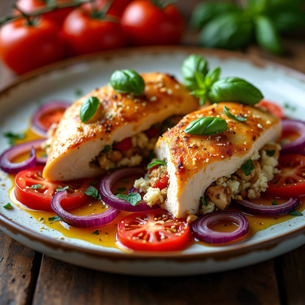 Gefüllte Hühnerbrust mit Tomatensauce Rezept Gefüllte Hühnerbrust mit Tomatensauce Rezept