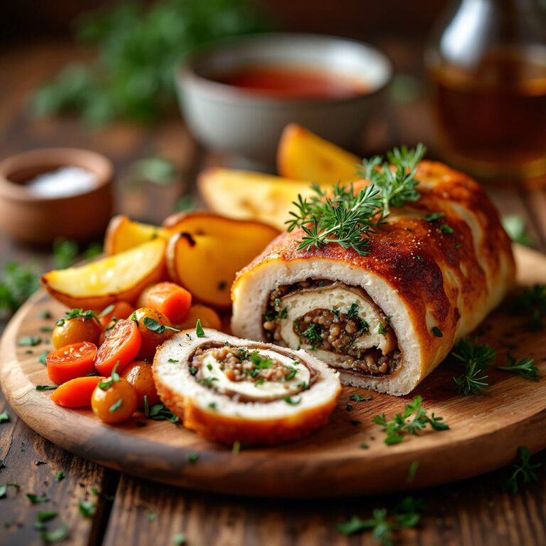 Gefüllte Kalbsbrust mit Kartoffelschnitzen Rezept