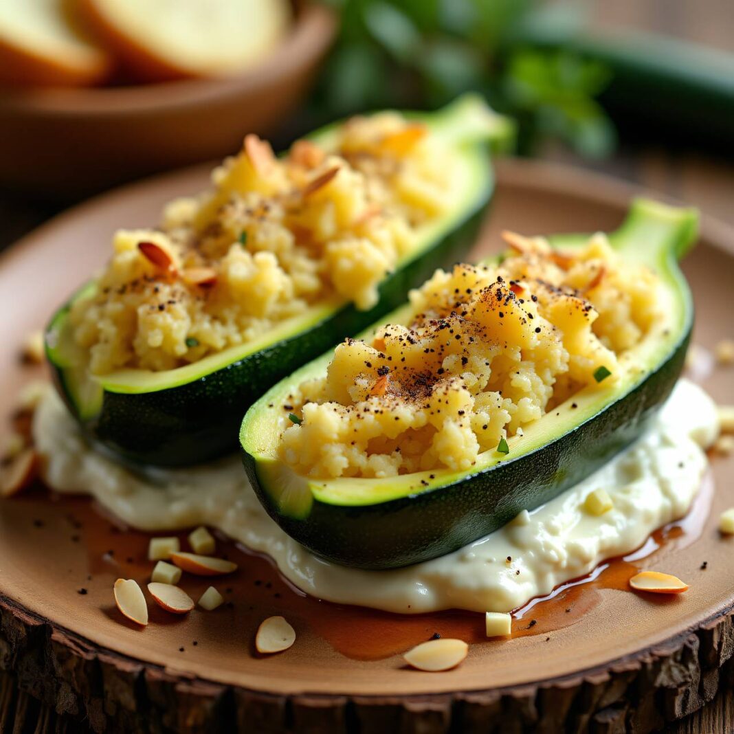 Gefüllte Mandel-Käse-Zucchini Rezept Gefüllte Mandel-Käse-Zucchini Rezept