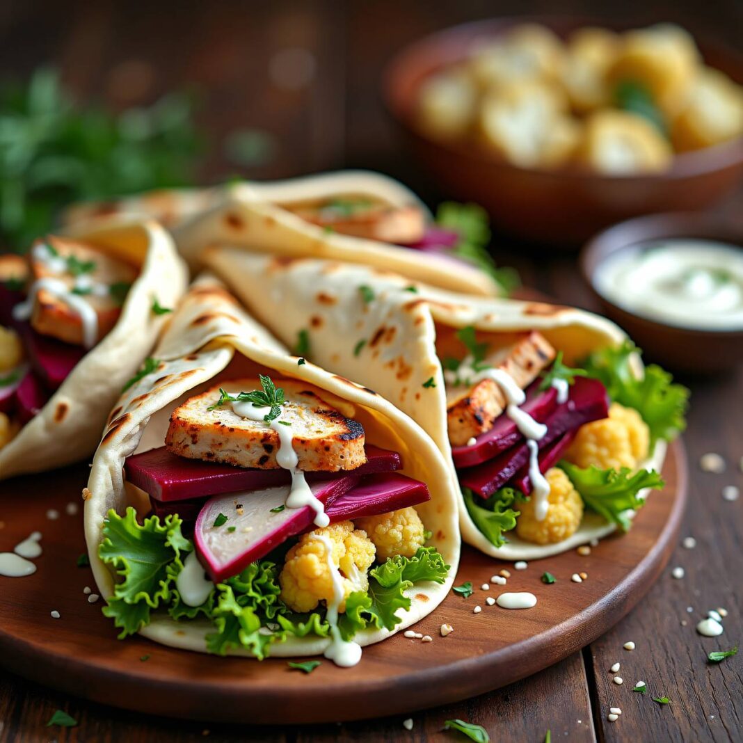 Gefüllte Pitas mit Huhn, Blumenkohl und Rote Beete Rezept Gefüllte Pitas mit Huhn, Blumenkohl und Rote Beete Rezept