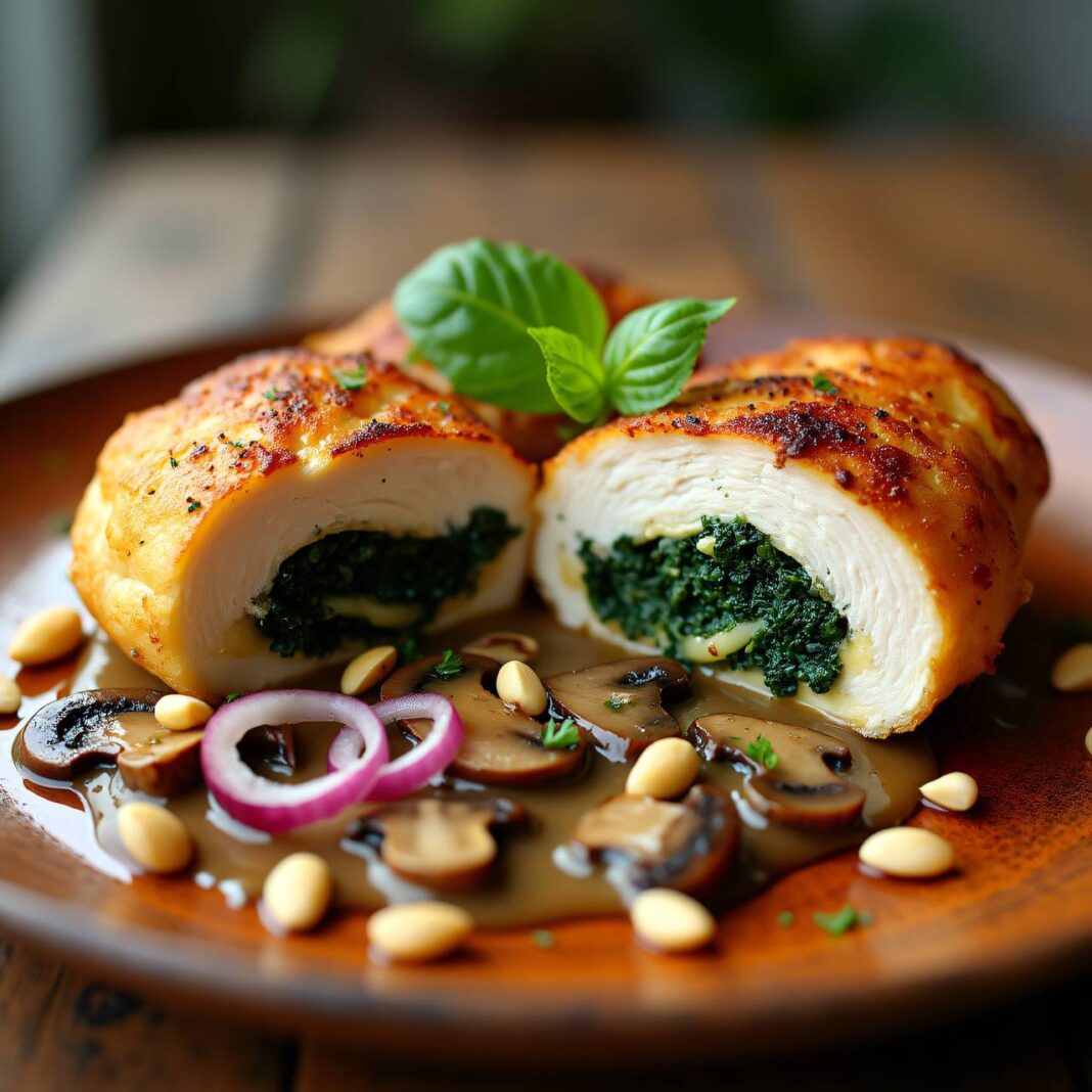 Gefüllte Spinat-Hühnerbrust mit Pilzsauce Rezept Gefüllte Spinat-Hühnerbrust mit Pilzsauce Rezept