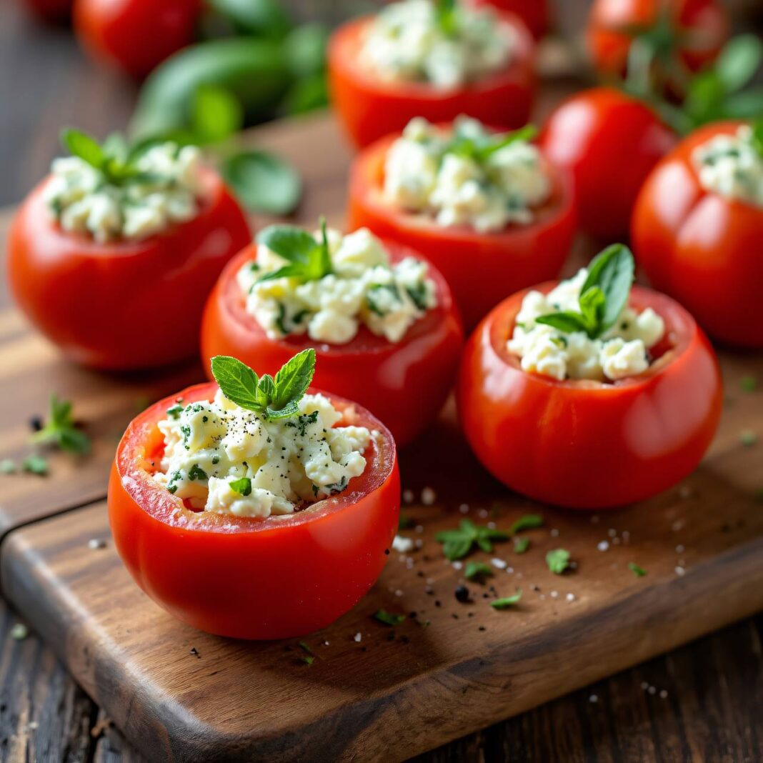 Gefüllte Tomaten mit Frischkäse (ohne backen) Rezept Gefüllte Tomaten mit Frischkäse (ohne backen) Rezept