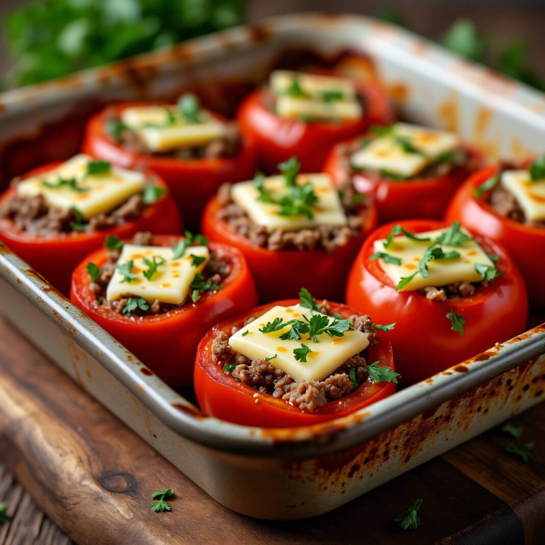 Gefüllte Tomaten mit Hackfleisch (Low Carb) Rezept Gefüllte Tomaten mit Hackfleisch (Low Carb) Rezept