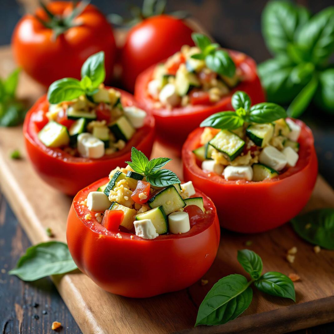 Gefüllte Tomaten mit Zucchini und Mozzarella Rezept Gefüllte Tomaten mit Zucchini und Mozzarella Rezept