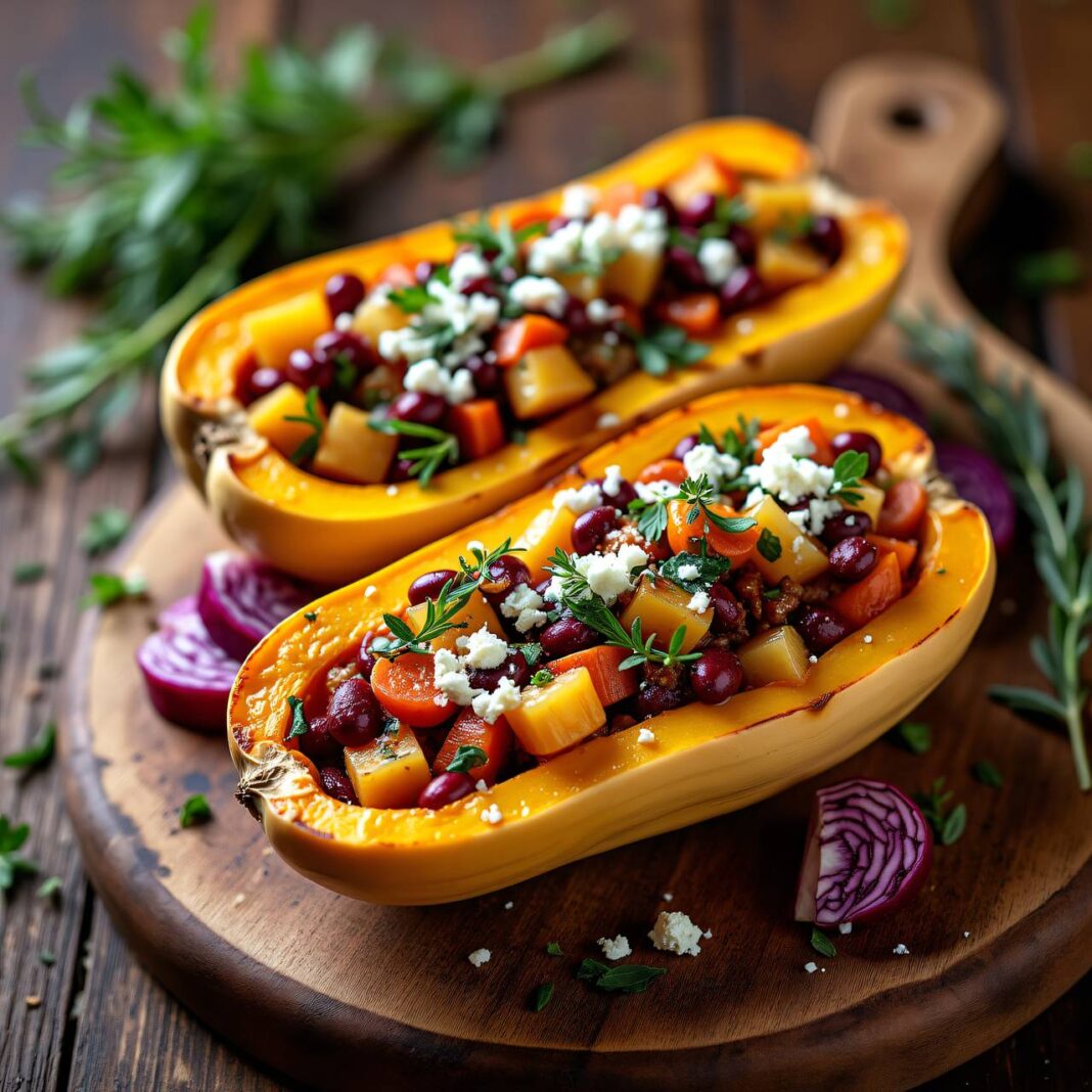 Gefüllter Butternusskürbis (Low Carb) Rezept Gefüllter Butternusskürbis (Low Carb) Rezept