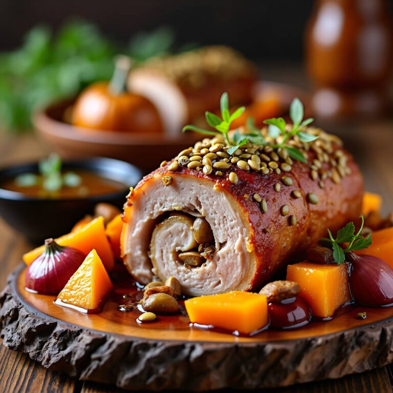 Gefüllter Schweinshals mit Kürbisgemüse Rezept