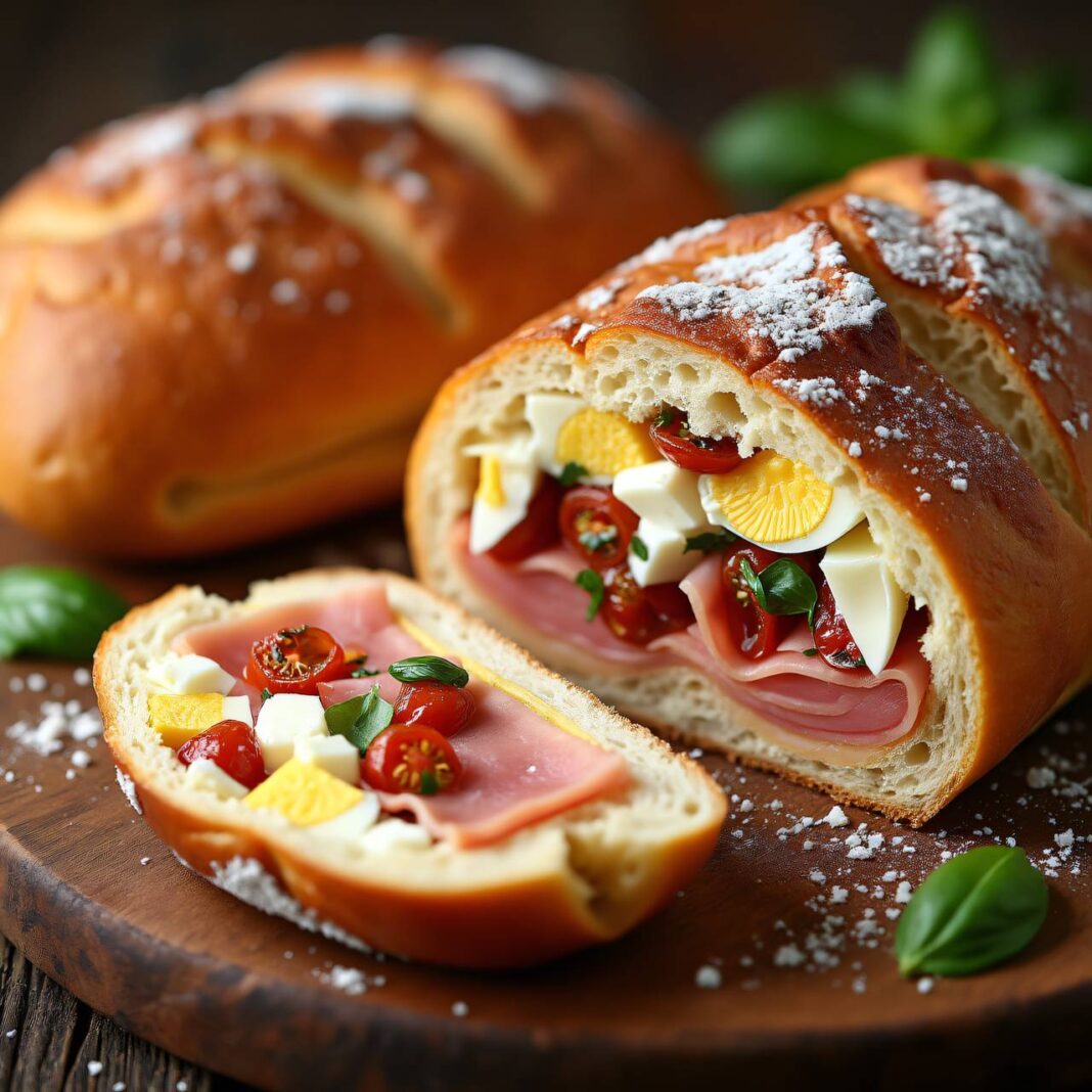 Gefülltes Brot (Schinken-Käse-Ei-Füllung) Rezept Gefülltes Brot (Schinken-Käse-Ei-Füllung) Rezept