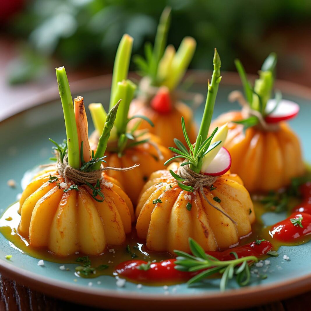 Gemüse-Bündel mit Kartoffelherzen Rezept Gemüse-Bündel mit Kartoffelherzen Rezept