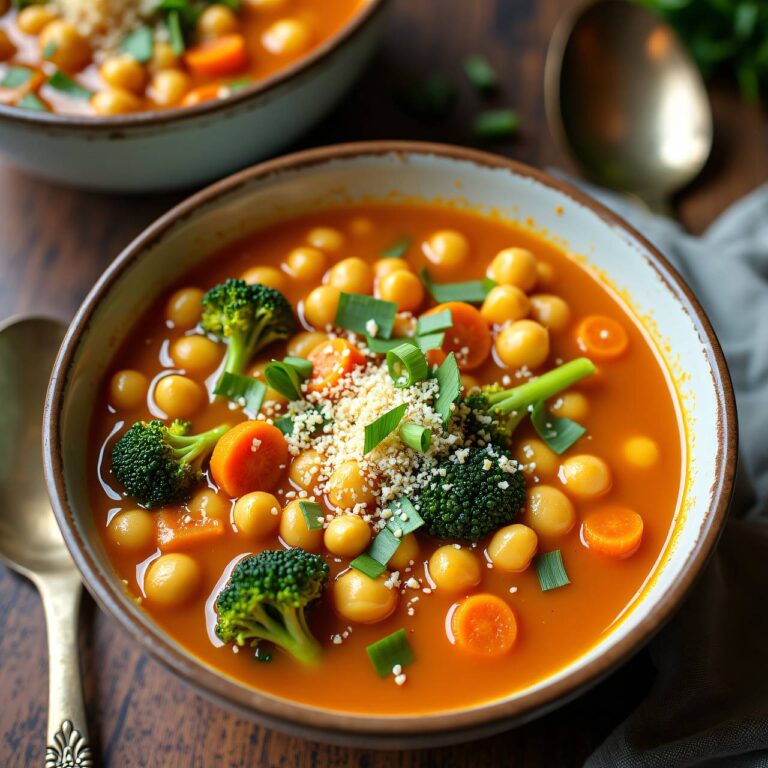 Gemüse-Kichererbsen-Suppe mit Croûtons und Käse Rezept