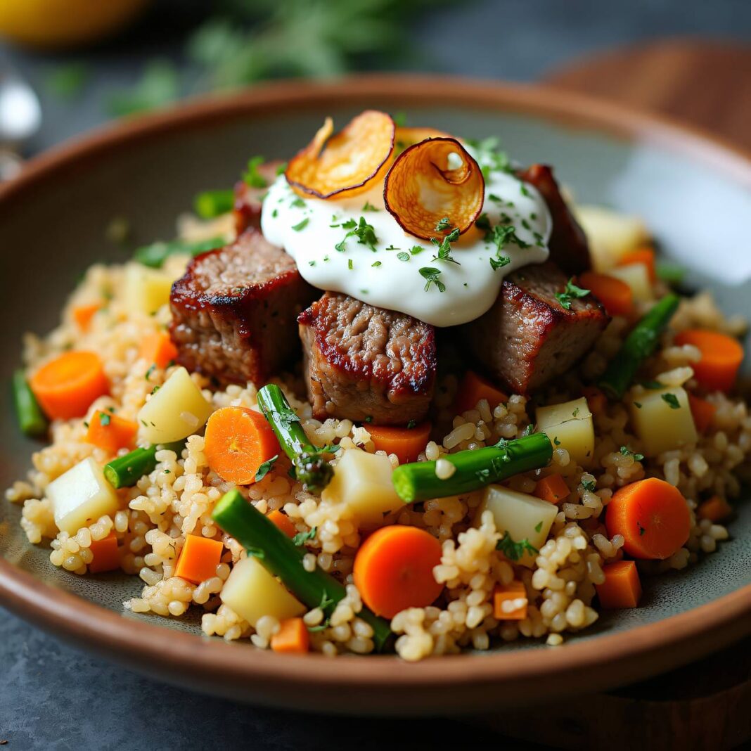 Gemüse-Lamm-Pilaw mit Knoblauch-Joghurt Rezept Gemüse-Lamm-Pilaw mit Knoblauch-Joghurt Rezept