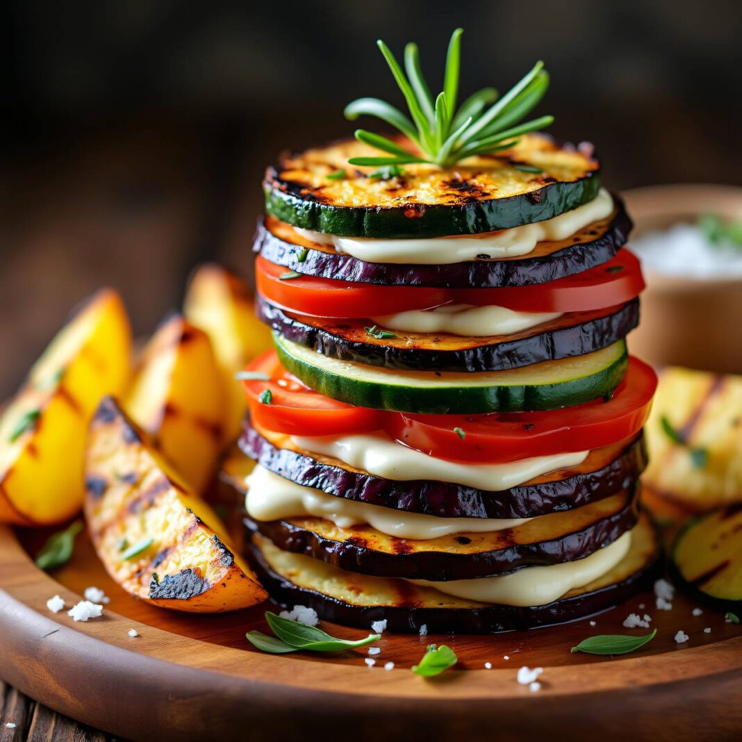 Gemüse-Mozzarella-Türmchen vom Grill Rezept Gemüse-Mozzarella-Türmchen vom Grill Rezept