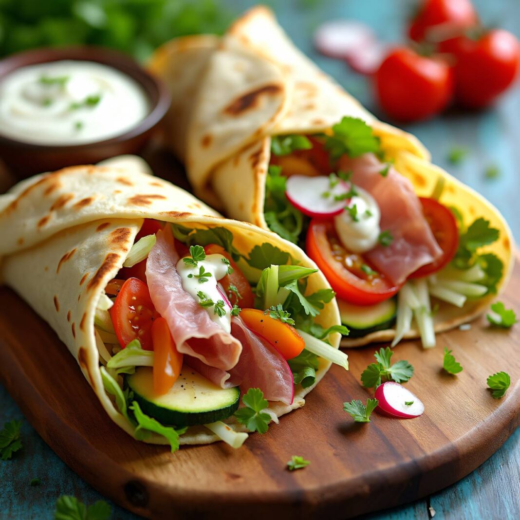 Gemüse-Wraps mit Schinken Rezept Gemüse-Wraps mit Schinken Rezept