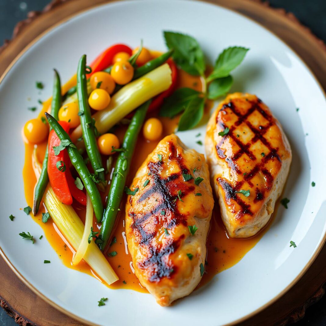 Gemüsecurry mit glasierten Hühnerbrustfilets Rezept Gemüsecurry mit glasierten Hühnerbrustfilets Rezept