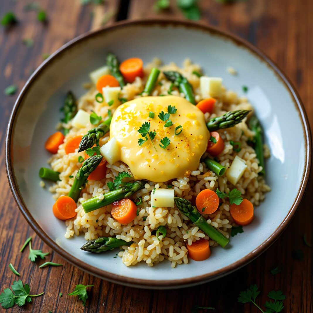 Gemüsereis mit geschmolzenem Käse Rezept Gemüsereis mit geschmolzenem Käse Rezept