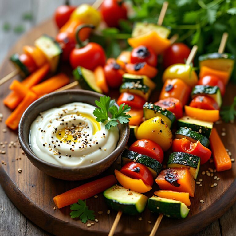 Gemüsespieße vom Grill mit Sesamquark Rezept