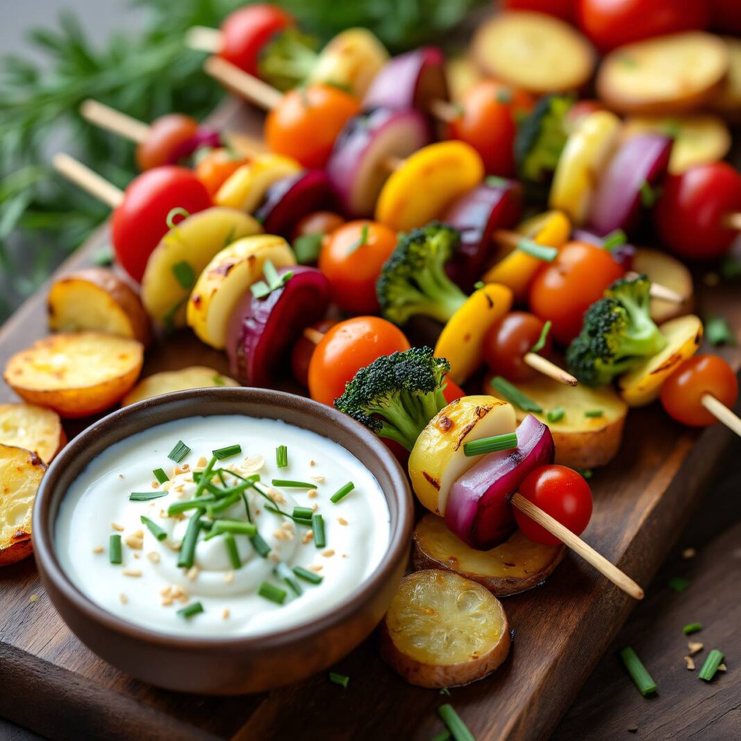 Gemüsespiesschen mit Grillkäse und Ofenkartoffeln Rezept Gemüsespiesschen mit Grillkäse und Ofenkartoffeln Rezept