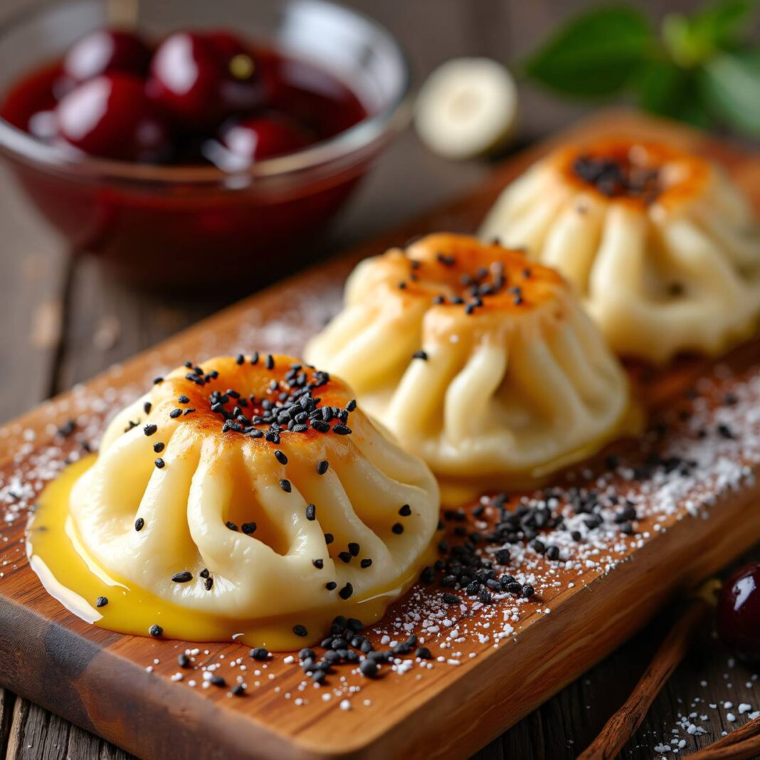 Germknödel mit Vanillesauce und Kirschen Rezept Germknödel mit Vanillesauce und Kirschen Rezept