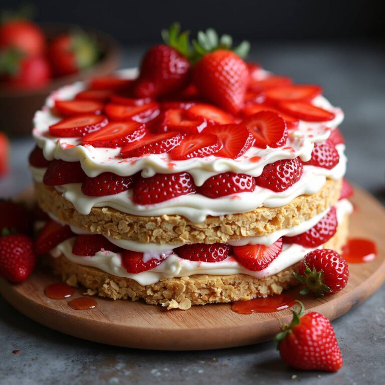Geschichtete Erdbeer-Quarktorte (ohne backen) Rezept