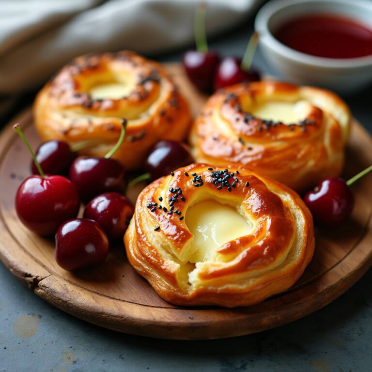 Geschmolzener Käse auf Blätterteig mit Kirschen Rezept