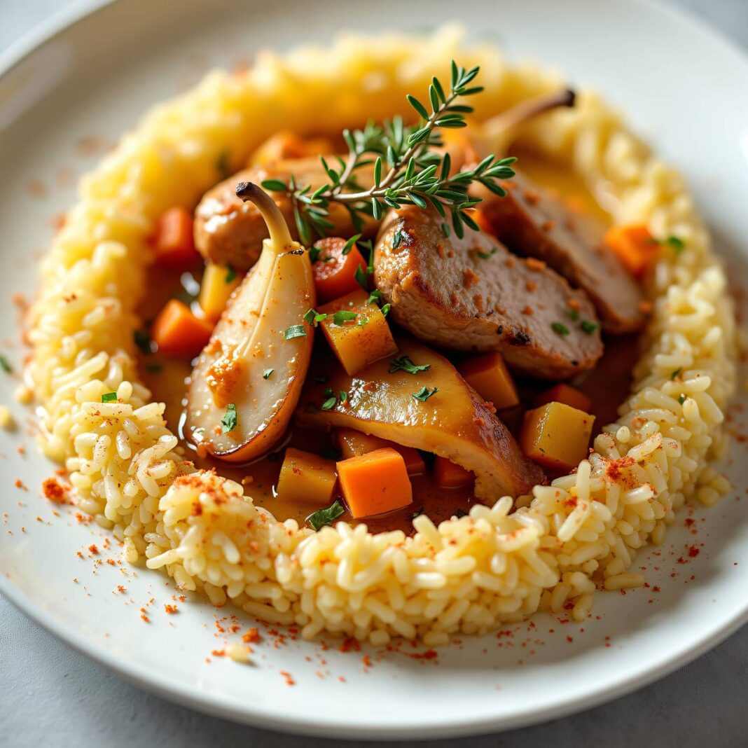 Geschnetzeltes mit Birnen im Reisring Rezept Geschnetzeltes mit Birnen im Reisring Rezept
