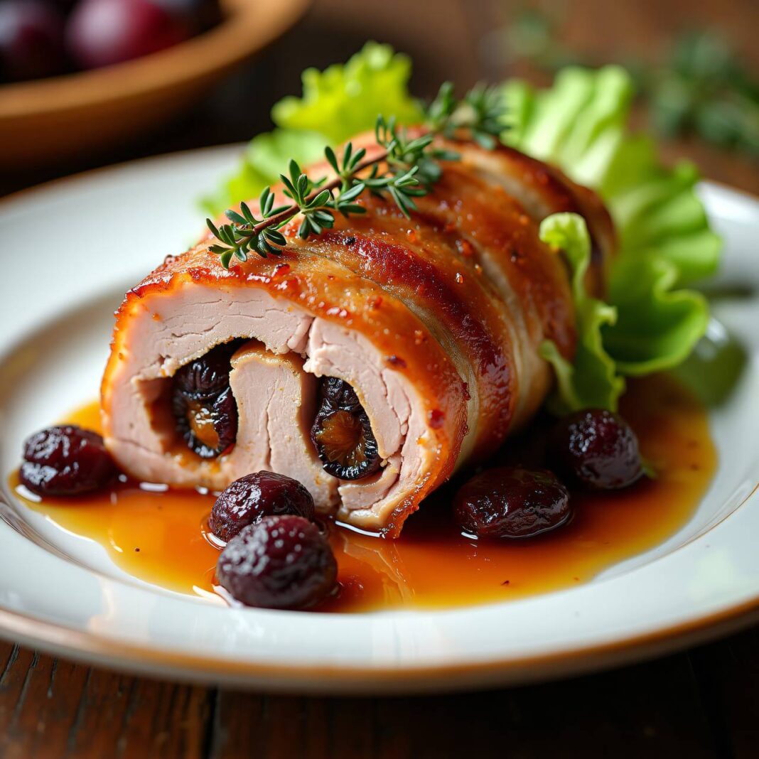 Gespicktes Schweinefilet mit Dörrpflaumen Rezept Gespicktes Schweinefilet mit Dörrpflaumen Rezept