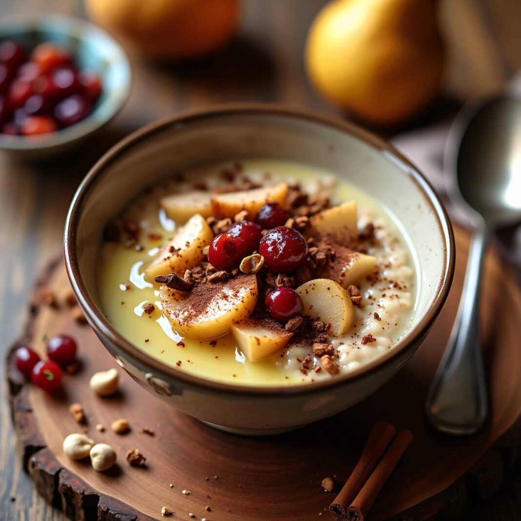 Gewürz-Porridge mit Birnenkompott Rezept Gewürz-Porridge mit Birnenkompott Rezept