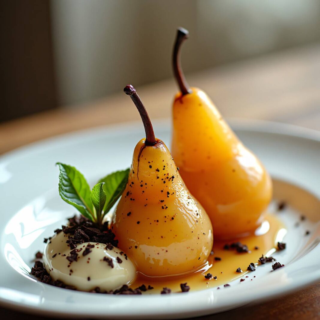 Gewürzbirnen mit Stracciatellacreme Rezept Gewürzbirnen mit Stracciatellacreme Rezept