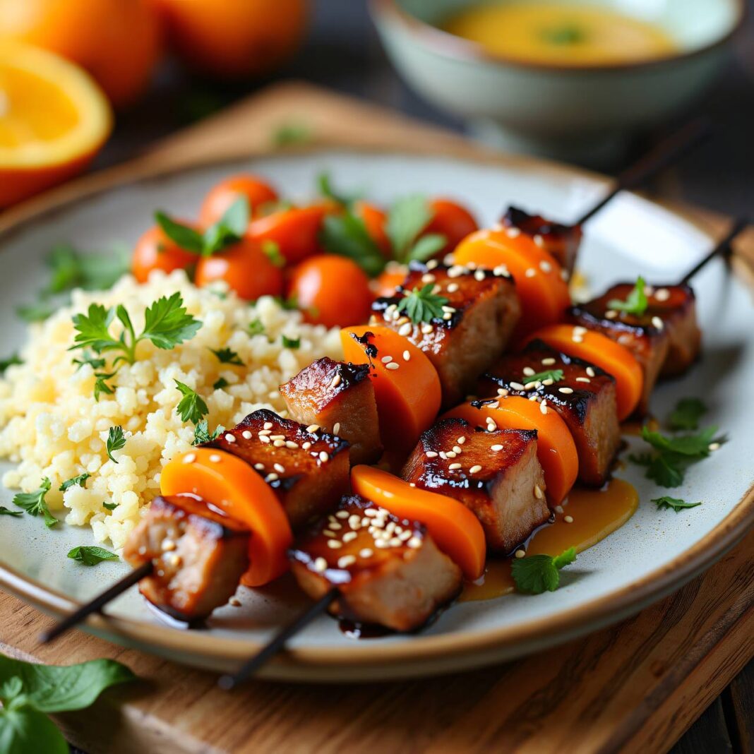 Glasierte Fleischspiessli mit Couscous Rezept Glasierte Fleischspiessli mit Couscous Rezept