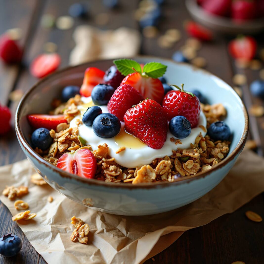 Granola mit Beeren und Quark Rezept Granola mit Beeren und Quark Rezept