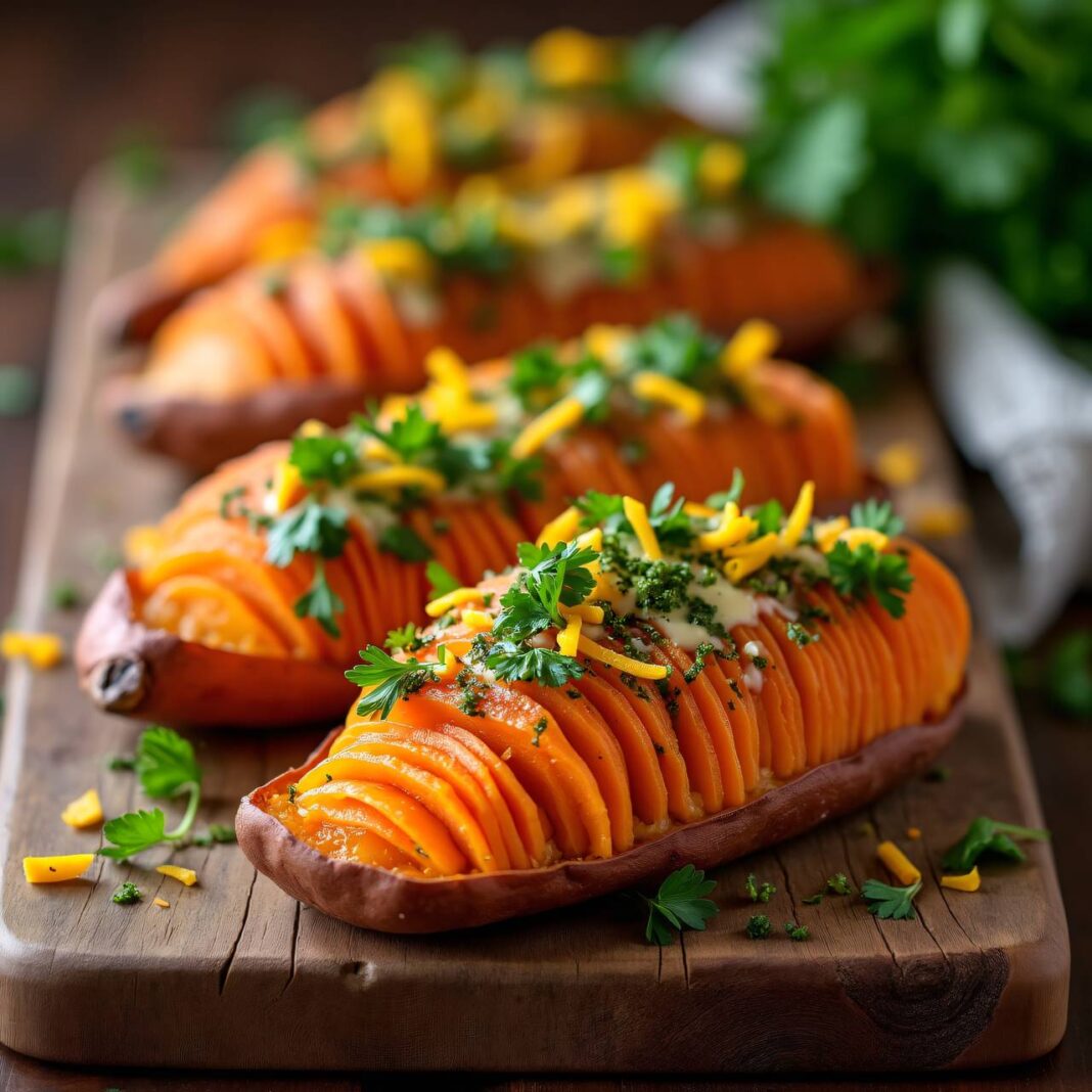 Gratinierte Rohr-Süßkartoffeln mit Chimichurri-Sauce Rezept Gratinierte Rohr-Süßkartoffeln mit Chimichurri-Sauce Rezept