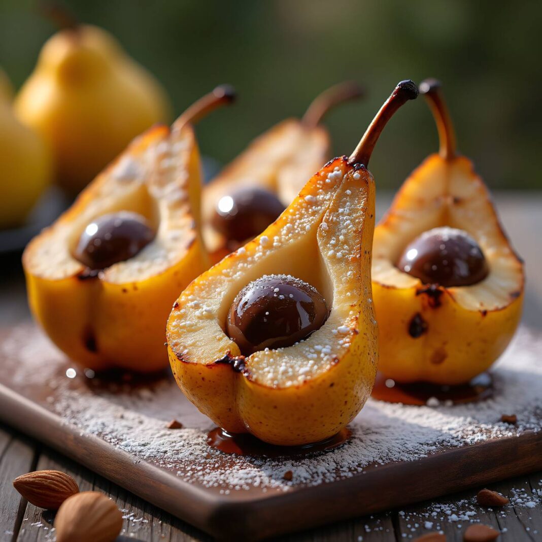 Grillierte Birnen mit Schokoladenherz Rezept Grillierte Birnen mit Schokoladenherz Rezept